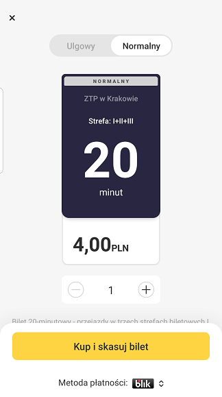 Zrzut ekranu z aplikacji Jakdojade - kupowanie i skasowanie biletu